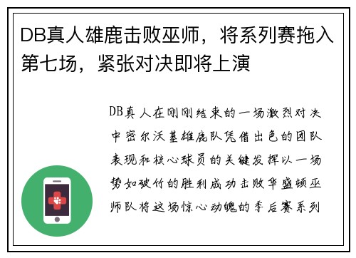 DB真人雄鹿击败巫师，将系列赛拖入第七场，紧张对决即将上演